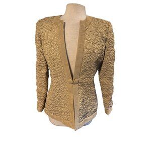 Vintage Karen Lawerence Gold Textured Jacket With Rhinestone Clasp